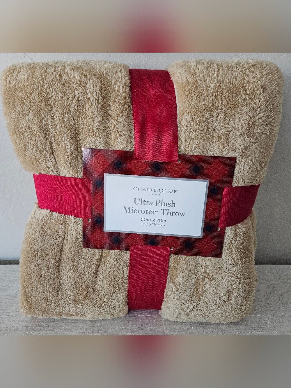 Charter Club Cozy Plush Throw  Tan New In Package Old Stock 50" x 70"